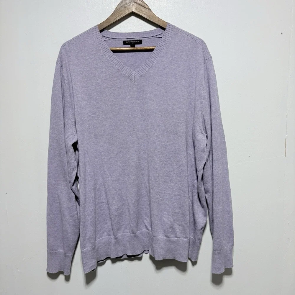 Banana Republic Sweater Mens XL Purple Cotton V Neck Long Sleeve Pullover